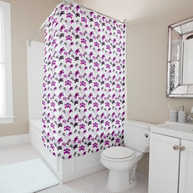 Pastel Goth Skull Crossbones Shower Curtain (In Situ)