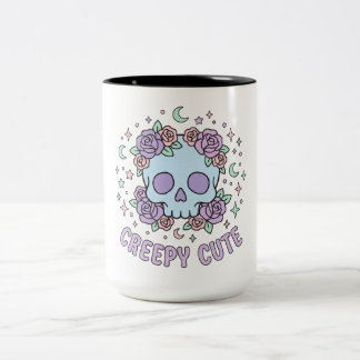 Pastel Goth Skull Floral Creepy Cute Aesthetic Art Two-Tone Coffee Mug
