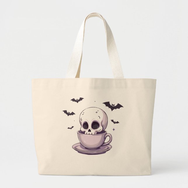 Pastel Goth Skull in Teacup Large Tote Bag (Front)