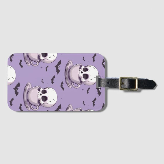 Pastel Goth Skull in Teacup Luggage Tag (Front Horizontal)