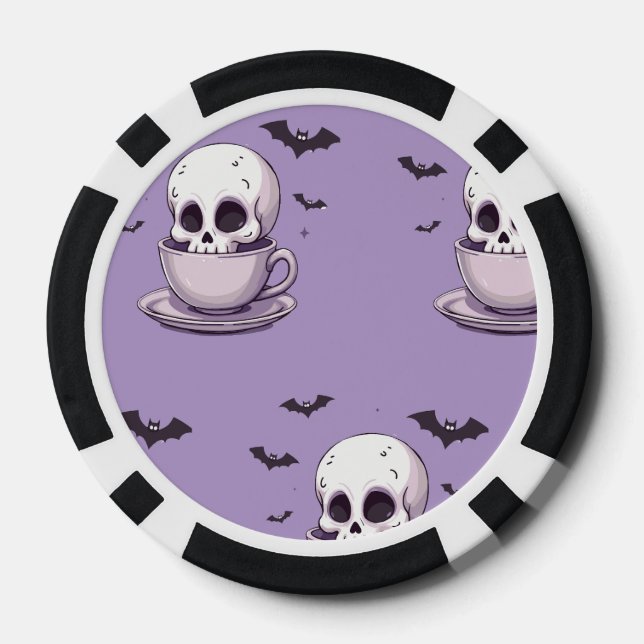 Pastel Goth Skull in Teacup Poker Chips (Back)