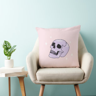 Pastel Goth Skull Throw Pillow Pink Aesthetic