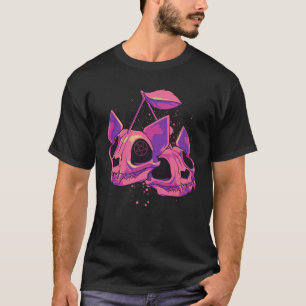 Pastel Goth Soft Grunge Cherry Cat Skulls with Pen T-Shirt