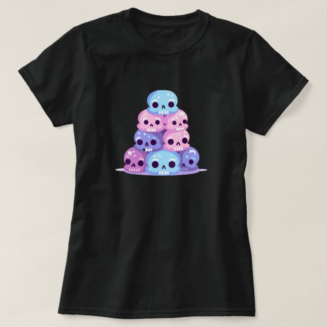 Pastel Goth Stack of Cute Skulls Tee (Design Front)