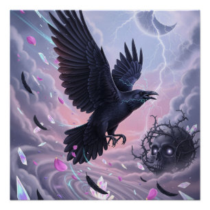 Pastel Goth Stormy Raven with Skull and Crystals Poster