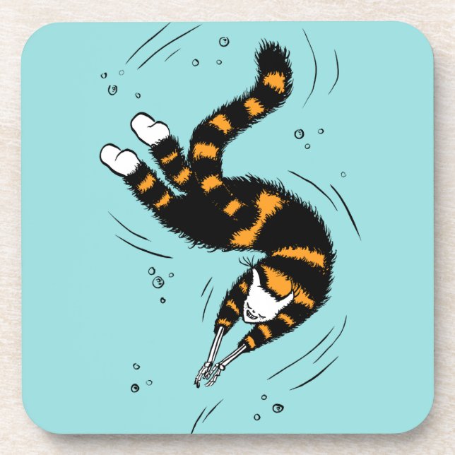Pastel Goth Swimming Cat Skeleton Coaster (Front)