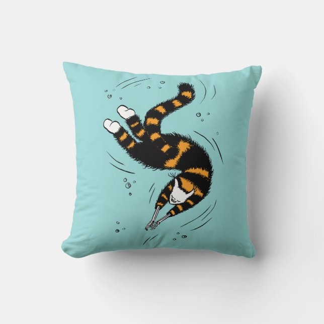 Pastel Goth Swimming Cat Skeleton Cushion (Front)