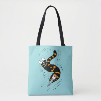 Pastel Goth Swimming Cat Skeleton Tote Bag