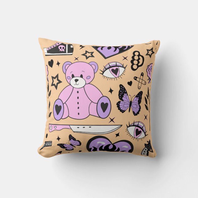 "Pastel Goth Teddy Bear Cushion (Front)