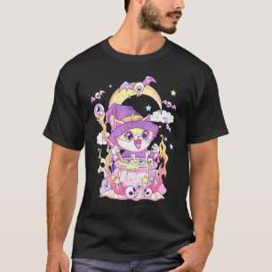Pastel Goth Wiccan Cat Creepy Witchy Cat And Skull T-Shirt