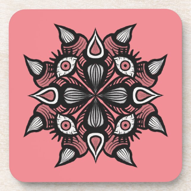 Pastel Goth Witch Design - Black Pink Monster Coaster (Front)