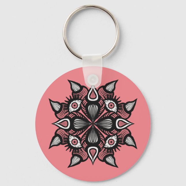 Pastel Goth Witch Design - Black Pink Monster Key Ring (Front)