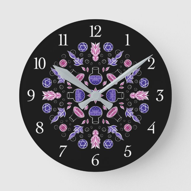 Pastel goth witch potion pentagram pink purple round clock (Front)