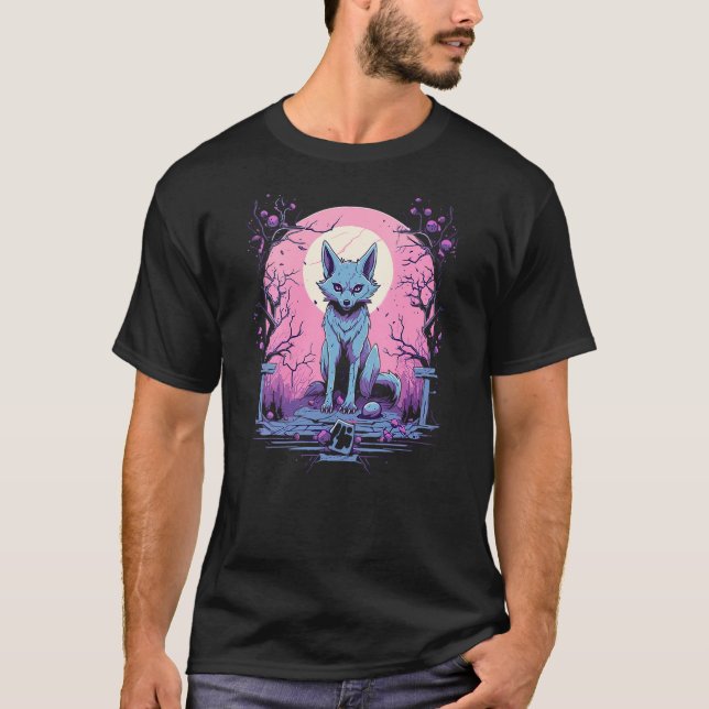 Pastel Goth Wolf Kawaii Cute Creepy Halloween Anim T-Shirt (Front)