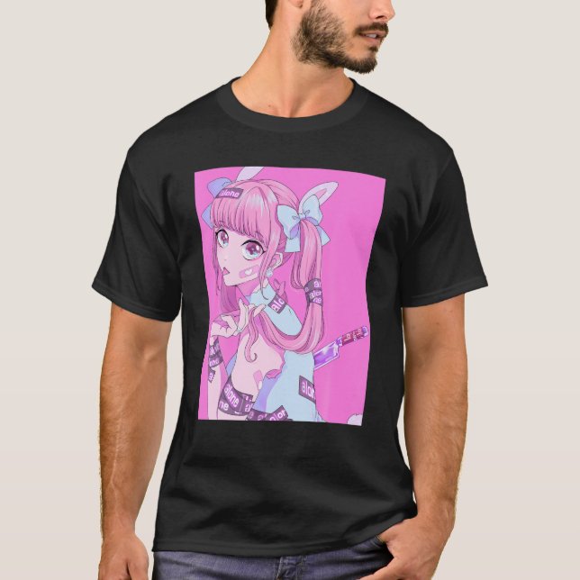 Pastel Goth Yami Kawaii Menhera Pink Aesthetic Ani T-Shirt (Front)