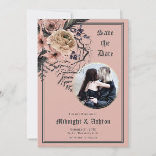 Pastel Gothic Moody Floral Photo Save the Date 