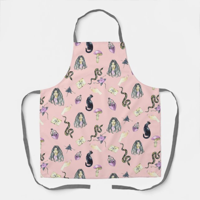 Pastel Gothic Story Pattern Pink Apron (Front)
