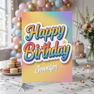 Pastel Gradient 3D Bubble Letters Happy Birthday Card