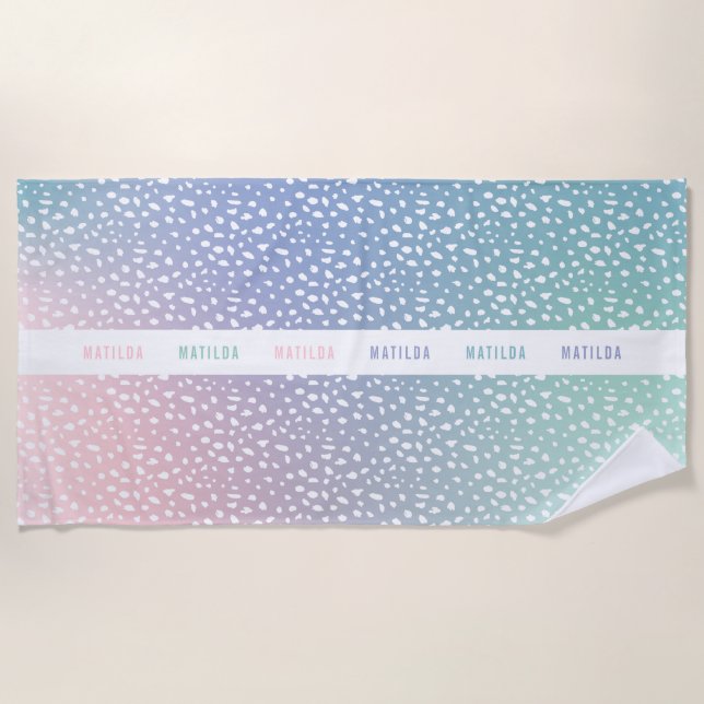 Pastel gradient and spot with stripe personalised beach towel (Front)