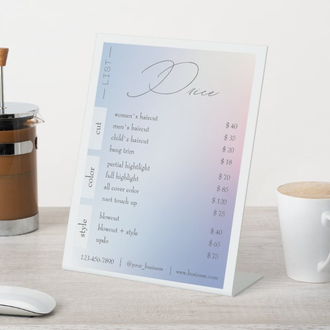 Pastel Gradient Beauty Salon Price List Pedestal Sign (In SItu)