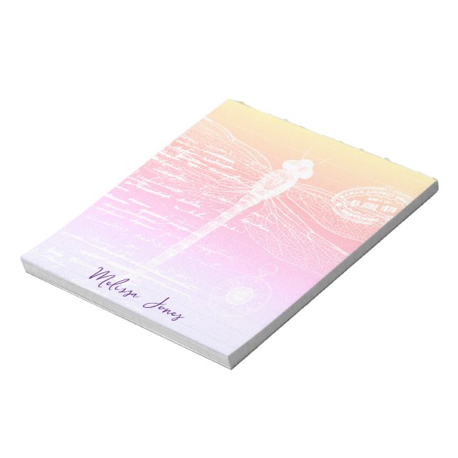 Pastel gradient dragonfly personalised notepad (Rotated)