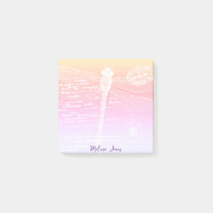 Pastel gradient dragonfly personalised post-it notes
