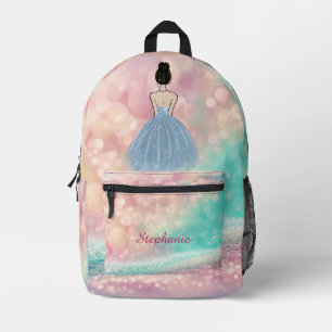 Pastel Gradient Glitter Rainbow Bokeh Printed Backpack