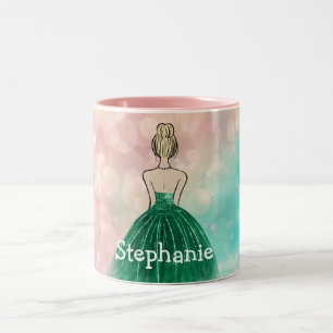Pastel Gradient Glitter Rainbow Bokeh Two-Tone Coffee Mug