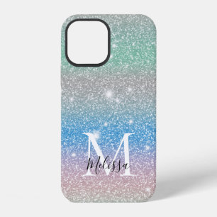Pastel Gradient Glitter Sparkle Monogram Name iPhone 12 Case