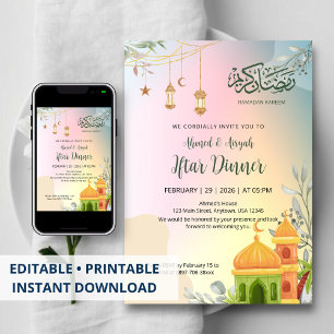 Pastel Gradient Mosque Iftar Dinner Invitation