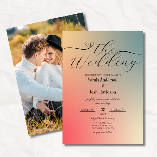 Pastel Gradient Ombre Modern Script Photo Wedding Invitation