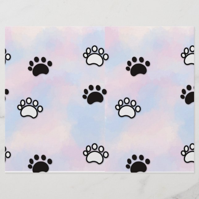 Pastel Gradient Pink Dog Paws Scrapbook Paper (Front)