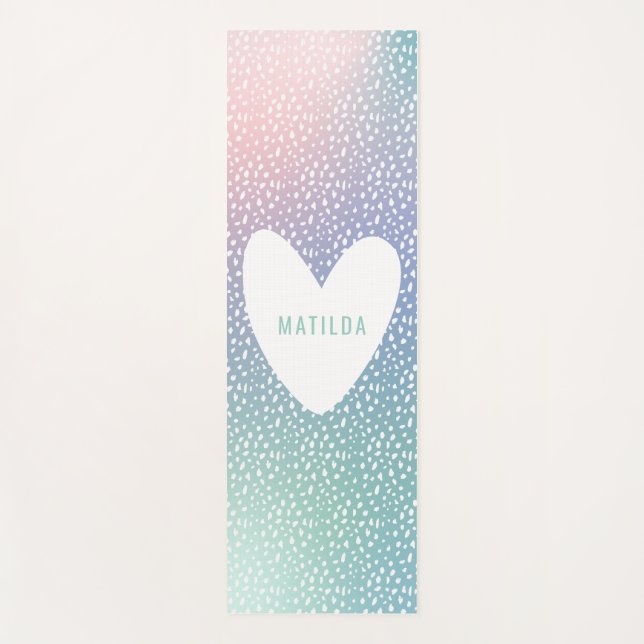 Pastel gradient + spot with heart personalised yoga mat (Front)