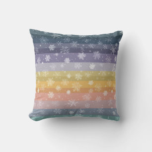 Pastel Gradient Stripe Snowflake Throw Pillow