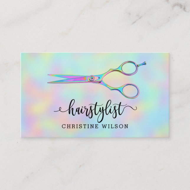 pastel gradients hairstylist scissors business card (Front)
