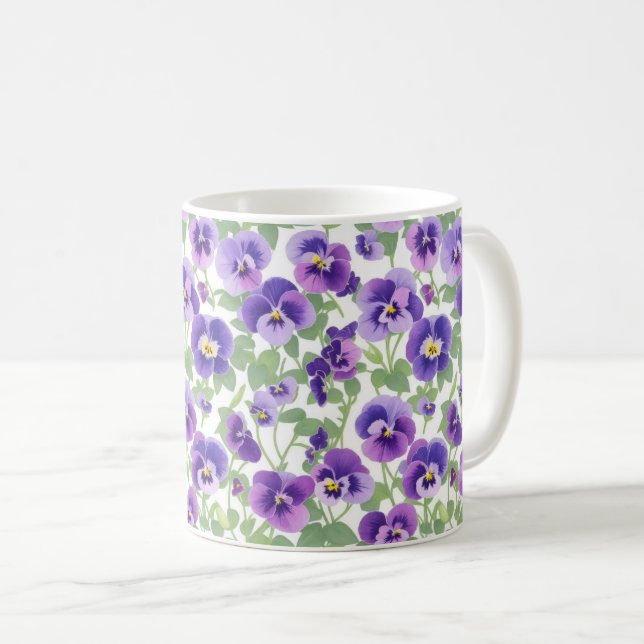 Pastel Graphic Purple Pansies Coffee Mug (Front Right)
