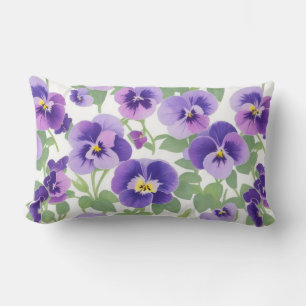 Pastel Graphic Purple Pansies Lumbar Cushion