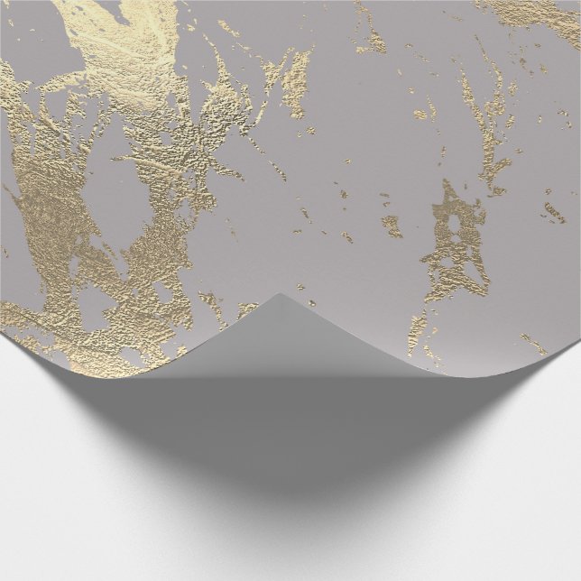 Pastel Gray Abstract Foxier Gold Marble Shiny Glam Wrapping Paper (Corner)