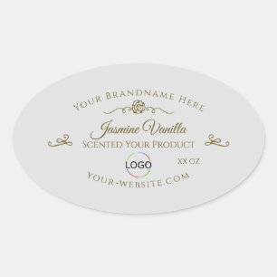 Pastel Gray Product Label with Gold Frame and Logo