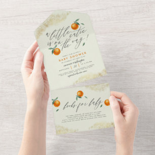 Pastel Green A Little Cutie Orange Baby Shower All In One Invitation