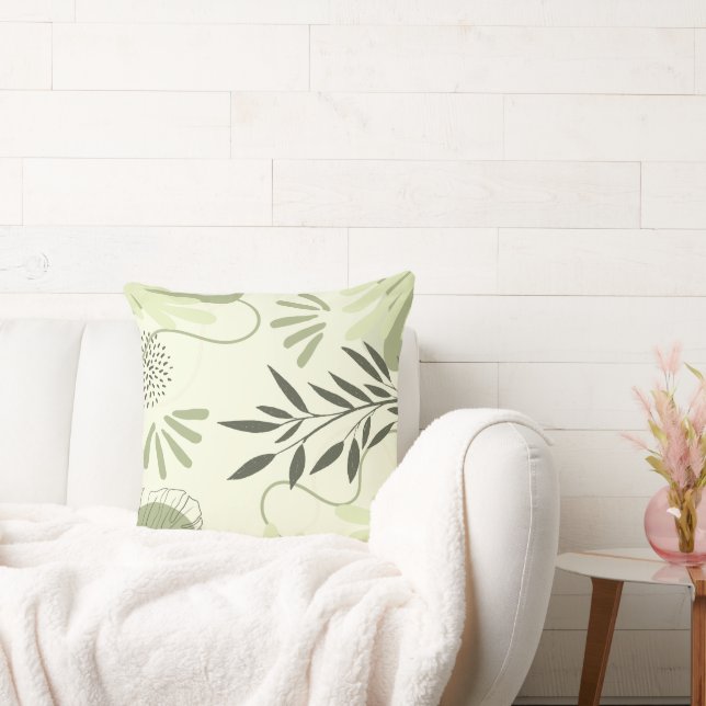 Pastel Green Abtract Botanical Throw Pillow (Couch)