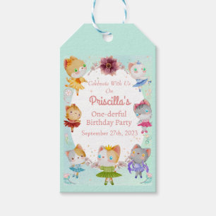 Pastel Green All Ballerina Cat Kids Birthday Party Gift Tags