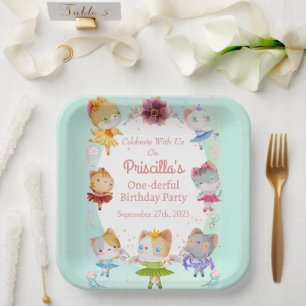 Pastel Green All Ballerina Cat Kids Birthday Party Paper Plate