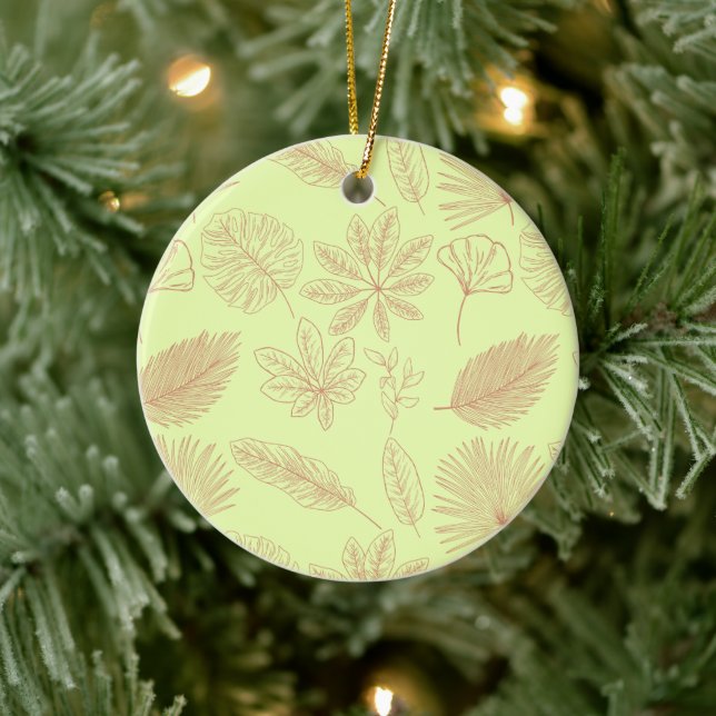 Pastel Green and Beige Leaves Pattern  Ceramic Tree Decoration (Tree)