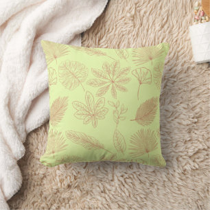 Pastel Green and Beige Leaves Pattern Cushion