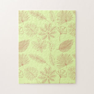 Pastel Green and Beige Leaves Pattern Jigsaw Puzzle