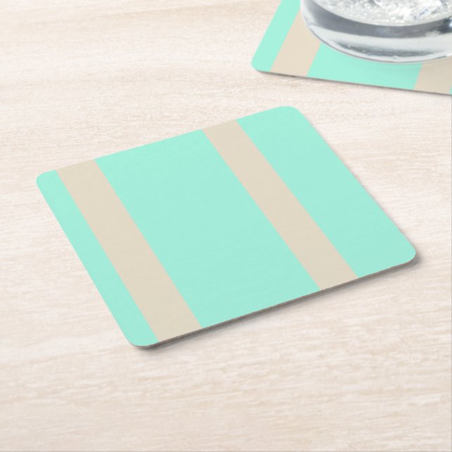 Pastel green and brown pattern square paper coaster (Angled)