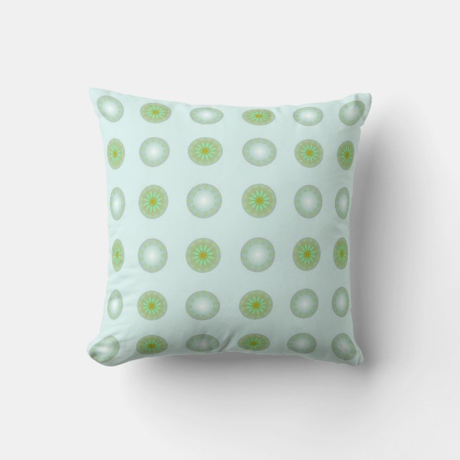 Pastel Green and Grey Geometric Pattern Cushion (Front)
