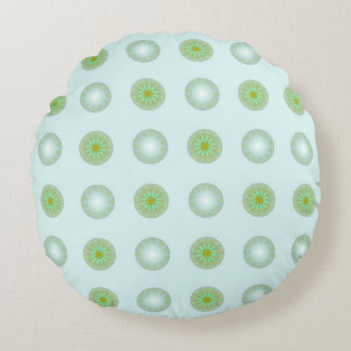 Pastel Green and Grey Geometric Pattern Round Cushion