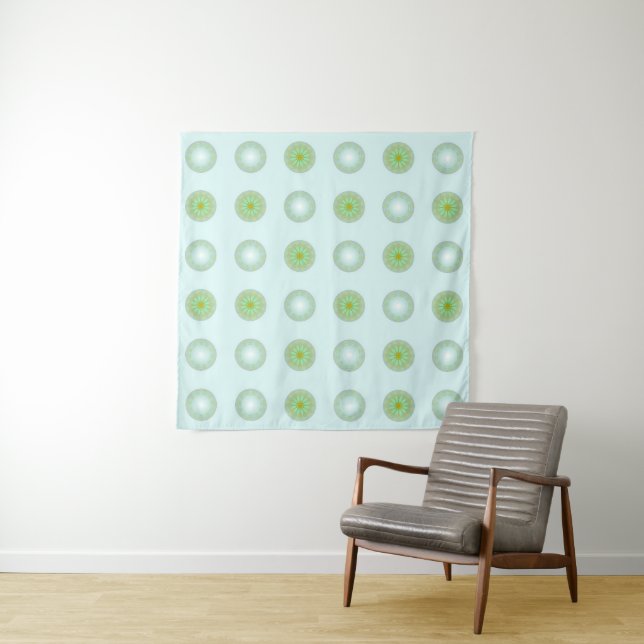 Pastel Green and Grey Geometric Pattern Tapestry (In Situ (Horizontal))